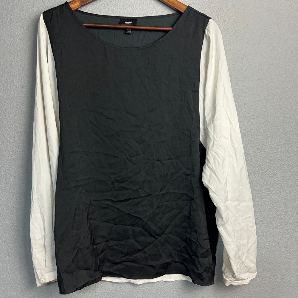 Mossimo Womens Satin Lightweight Top XXL Black White‎ Long SL Color Block Blouse